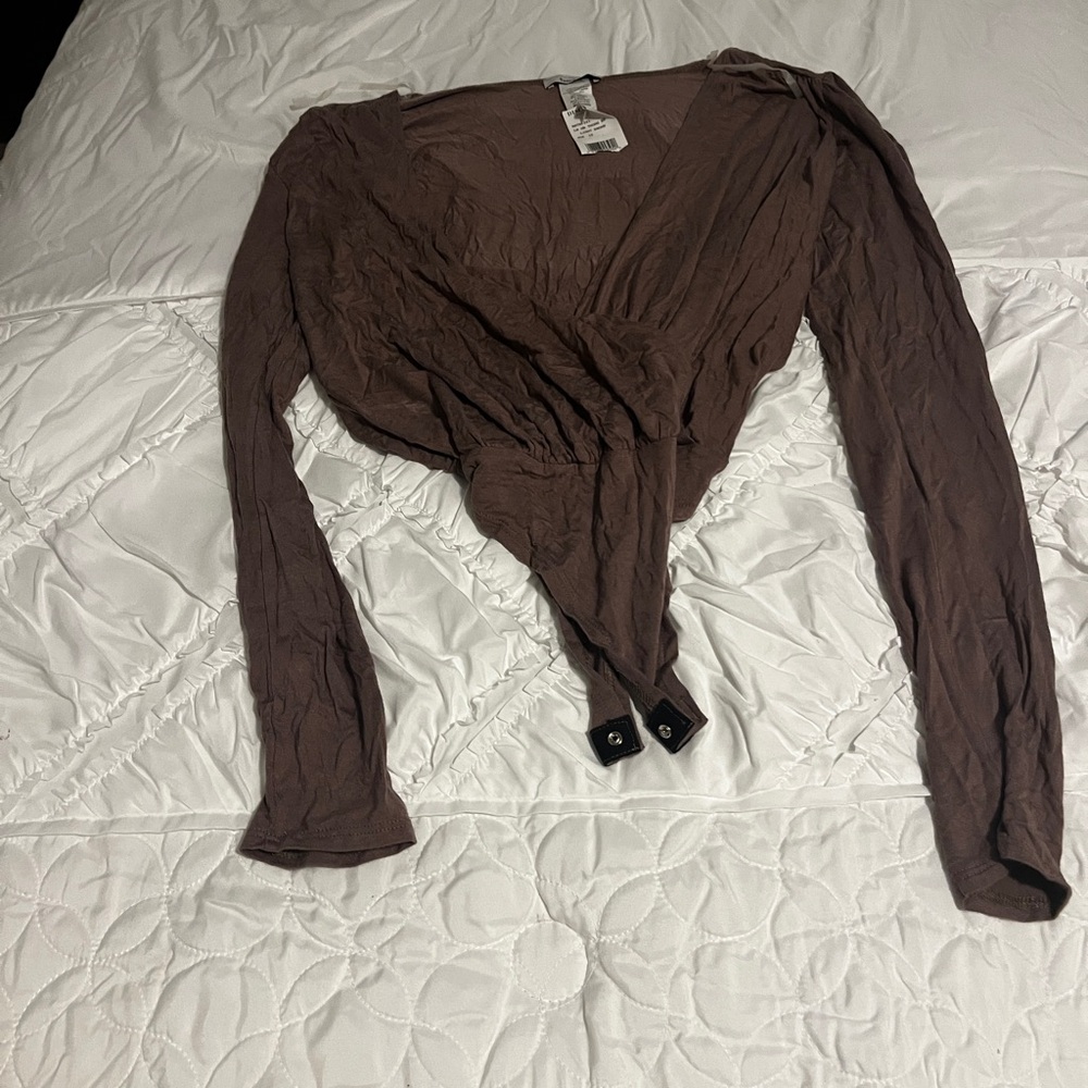TeenBell Brown Long Sleeve Wrap Bodysuit top